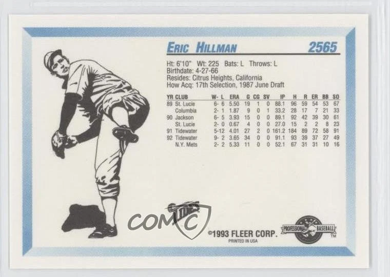1993 Fleer ProCards Minor League Eric Hillman #2565 - Image 2 of 2