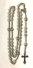 Ancien chapelet métal argenté et perles verre facettées Jésus Vierge Art Nouveau