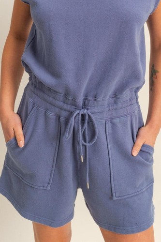HYFVE Round Neck Cap Sleeve Drawstring Waist Romper - Picture 5 of 6