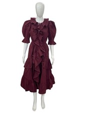 Ulla Johnson Women's Ruffled Flared Puff Sleeve Cotton Wine Midi Gown Dress S 4