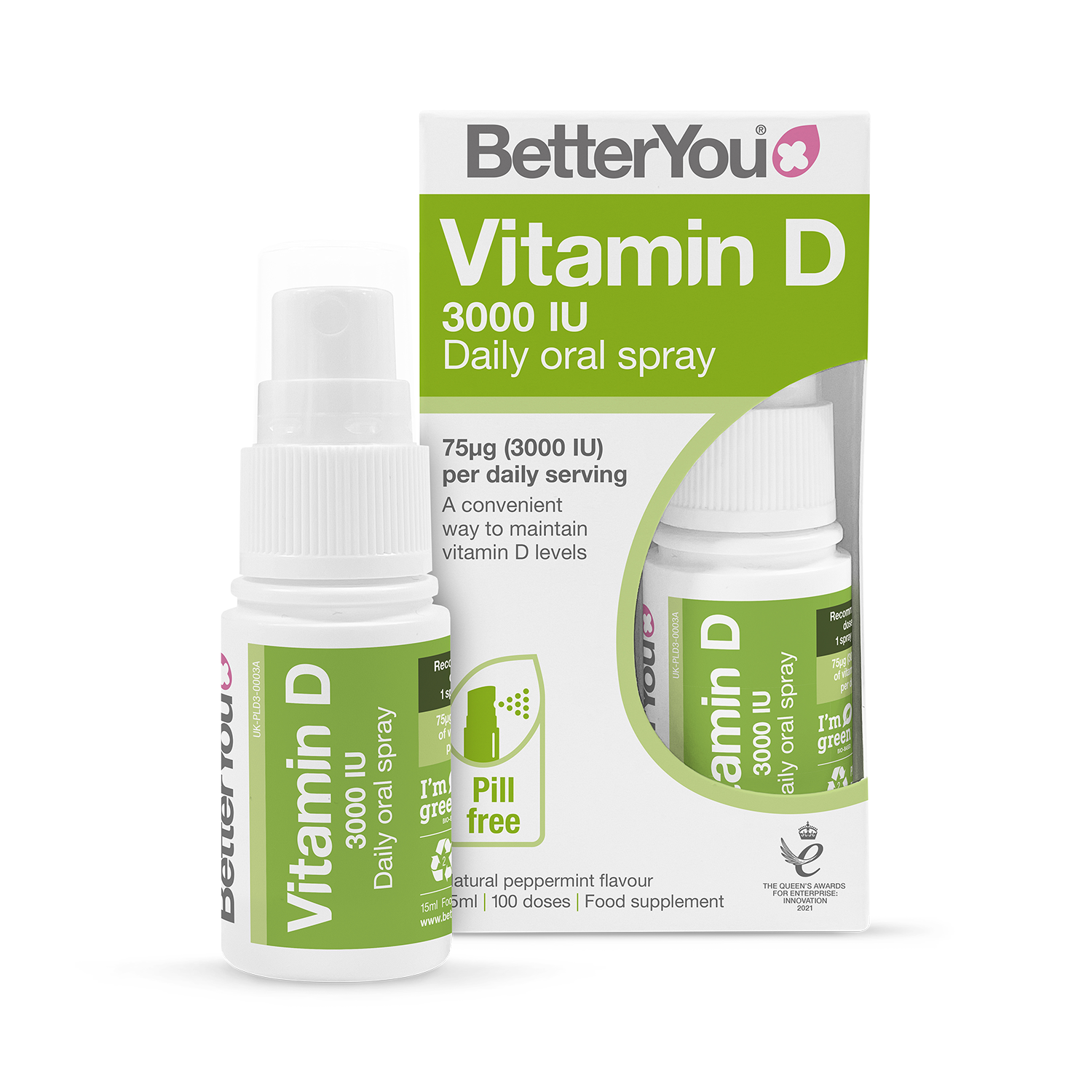BetterYou Vitamin D3 3000 IU Oral Spray, Peppermint - 15ml