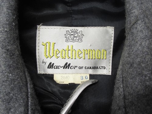 SMALL GUY vintage NOS Mac-Mor Weatherman gray wool DB overcoat sz 36 stunner T34 - Picture 9 of 12