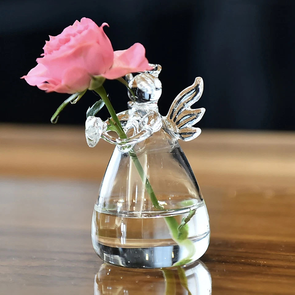 Jarrón de vidrio transparente con flores de ángel de la guarda jarrones con flores adornos de boda Foto 2 de 4