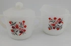 Vtg Fire King  Milk Glass Primrose  Flower Floral Creamer Sugar Bowl w/ Lid Rare