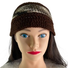 Crochet Bucket Beanie Hat Granny Square Pattern Brown Handmade New Foldable