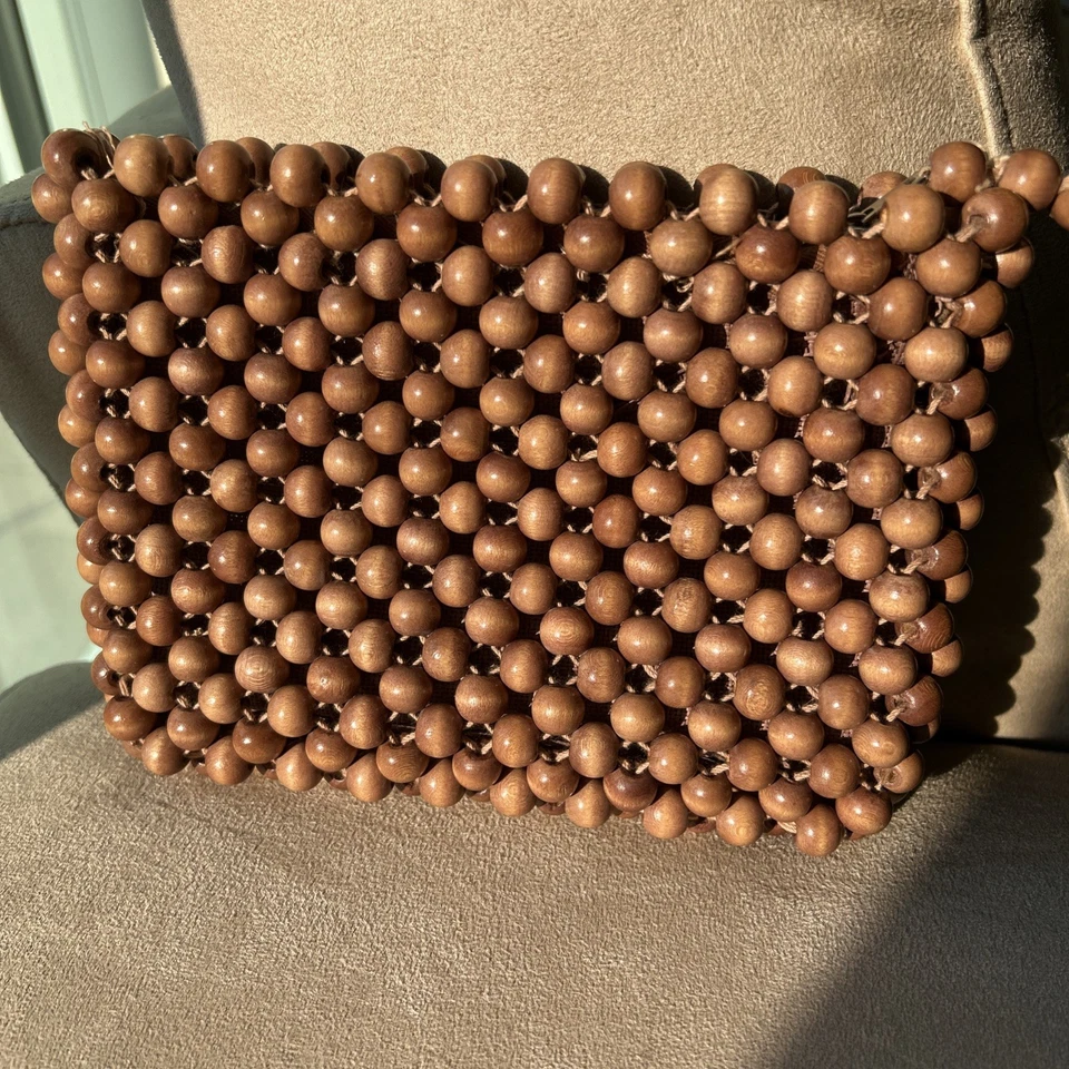 复古 JANA 木质串珠手拿包 日本制造钱包 手提包 70 年代 80 年代 小袋 — 第 2/4 张图片