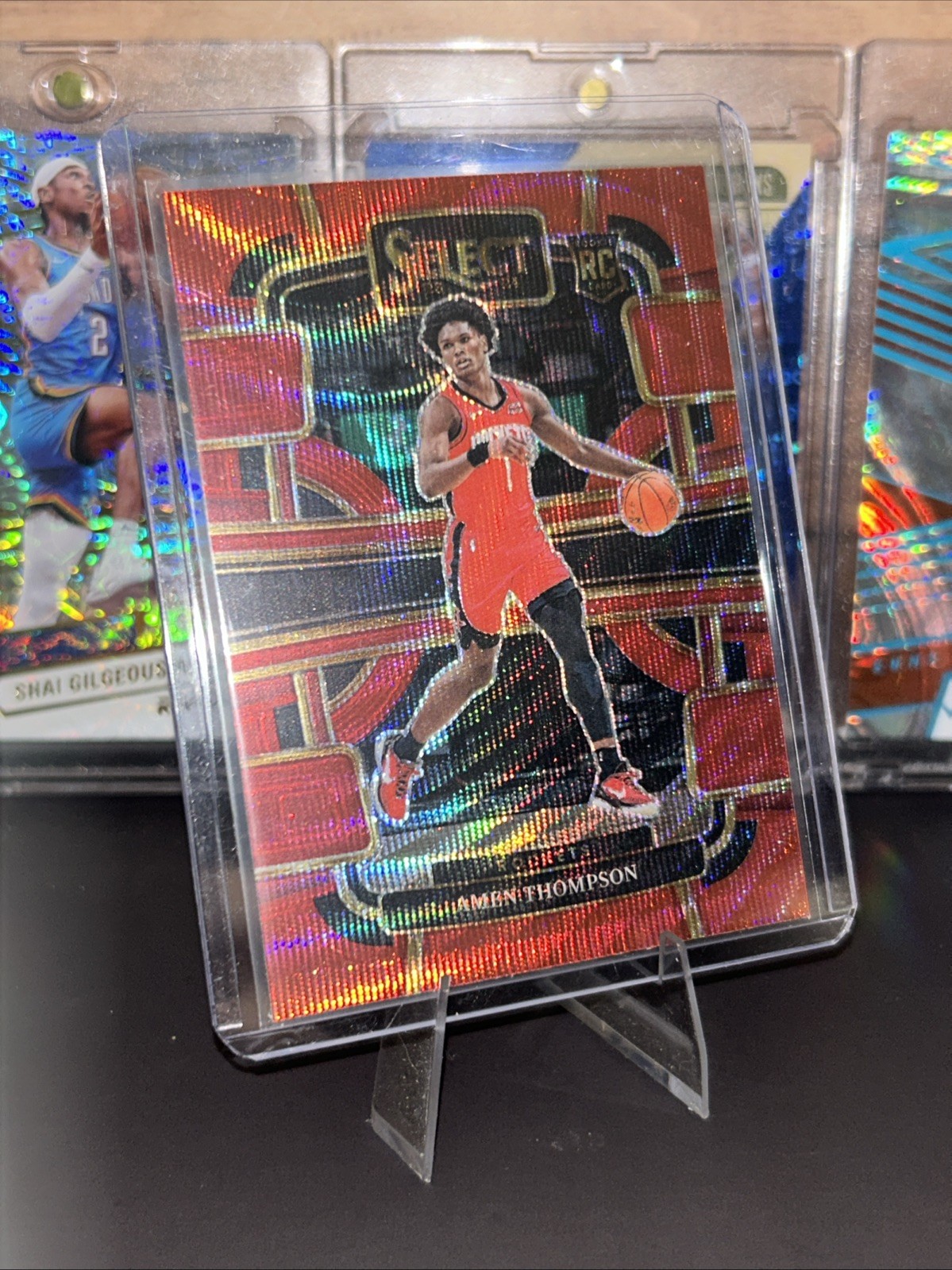 Amen Thompson 2023-24 Panini Select Red Wave Prizm Concourse #96 Rockets Rookie