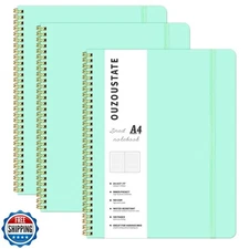 Ouzoustate Spiral Notebook 8.5" x 11", A4 Lined Green Hardcover College Ruled