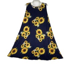 NEW Amzplus Dress Women’s Sz 4XL Sleeveless Shift Midi Navy With Sunflower Print