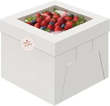 15Pcs Cake Boxes,10X10X8 Inch Tall Cake Box with Window,White Bakery Boxes,Large