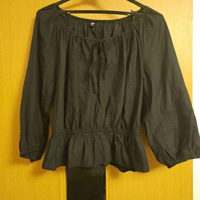 Chemisier femme Uniqlo dentelle L noir couture ruban manches trois outlet quarts