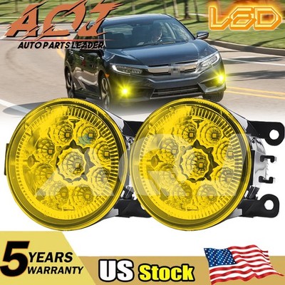Pair Bumper Yellow Light LED Fogs Driving Lamps For Honda Civic 2016-2021