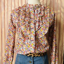 J. Crew Band Collar Ruffle Front Shirt w/ Liberty Fabrics Libby Floral Size XS