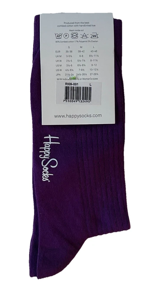 Happy Socks NUEVO Púrpura Unisex Grande Hombre’s 9-12 Mujer’s 10-12.5 Puntera Vinculada a Mano Foto 2 de 4