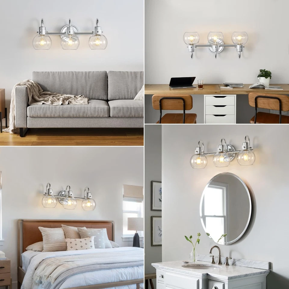 Lámparas de baño cromo pulido 3 luces tocador luz pared apliques lig... Foto 4 de 4