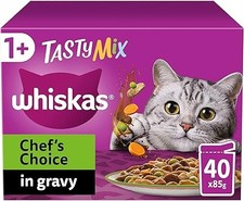 Whiskas Tasty Mix 1+Chef´s Choice in Gravy 40x85g Pouches, Adult Cat Food 5.96 per kilo