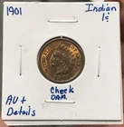 1901 1C Indian Head Cent AU+ Details Cheek Damage