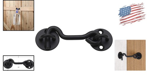 5 Pack 4" Black Privacy Hook & Eye Latch - Heavy Duty Door Locking Solution - Picture 2 of 7