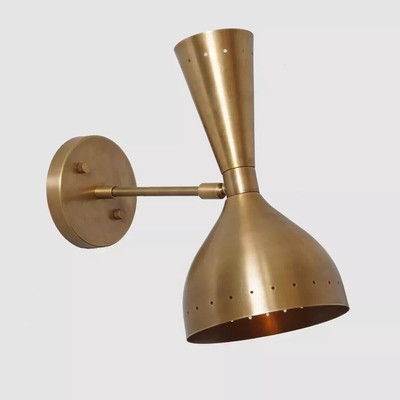 Two Light Articulated Sconce Mid-Century Modern Stilnovo Style Brass Wall Lamp..