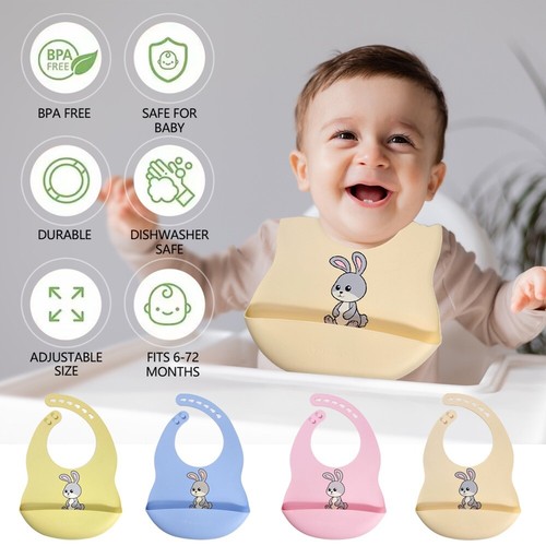 Kid Infant Baby Feeding Bib Apron Waterproof Silicone Sunshine Yellow - Picture 3 of 3