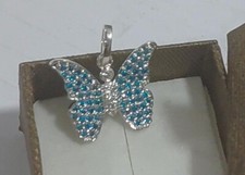 0.5Ct Round Cut Lab Created Blue Diamond Butterfly Pendant 14K White Gold Plated