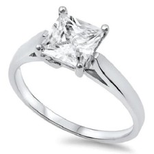 7mm Princess Cut Shape Solitaire Ring 3.01CT Simulated CZ 925 Sterling Silver