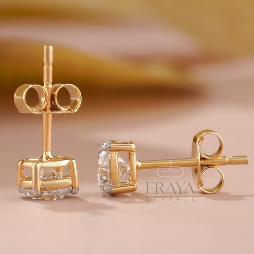 1.11 Ct Round Lab Grown Diamond Stud Solitaire Earrings 14k Gold IGI Certified - Picture 3 of 4