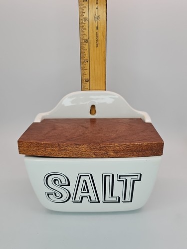 Vintage Ceramic Salt Box with Wooden Lid 5.25" - Picture 11 of 11