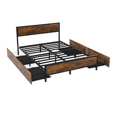 Hekla - Struttura letto matrimoniale in legno e metallo con 4 cassetti, 162x195