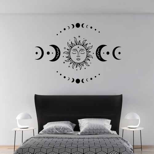 Moon Phases Wall Decal - Boho Sun and Moon Wall Decal - Bohemian Wall Decals - Picture 4 of 6