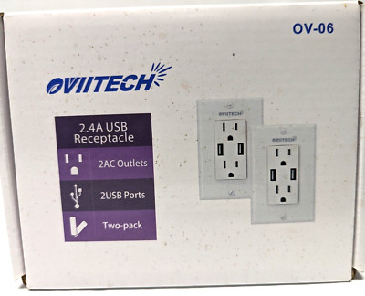 OviiTech 2.4 AMP Dual High Speed Wall Mount Charger USB Outlet15A Tamper Resi...