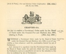 Antique Act of Parliament Pier & Harbour Poole Board of Trade 1891 politics 