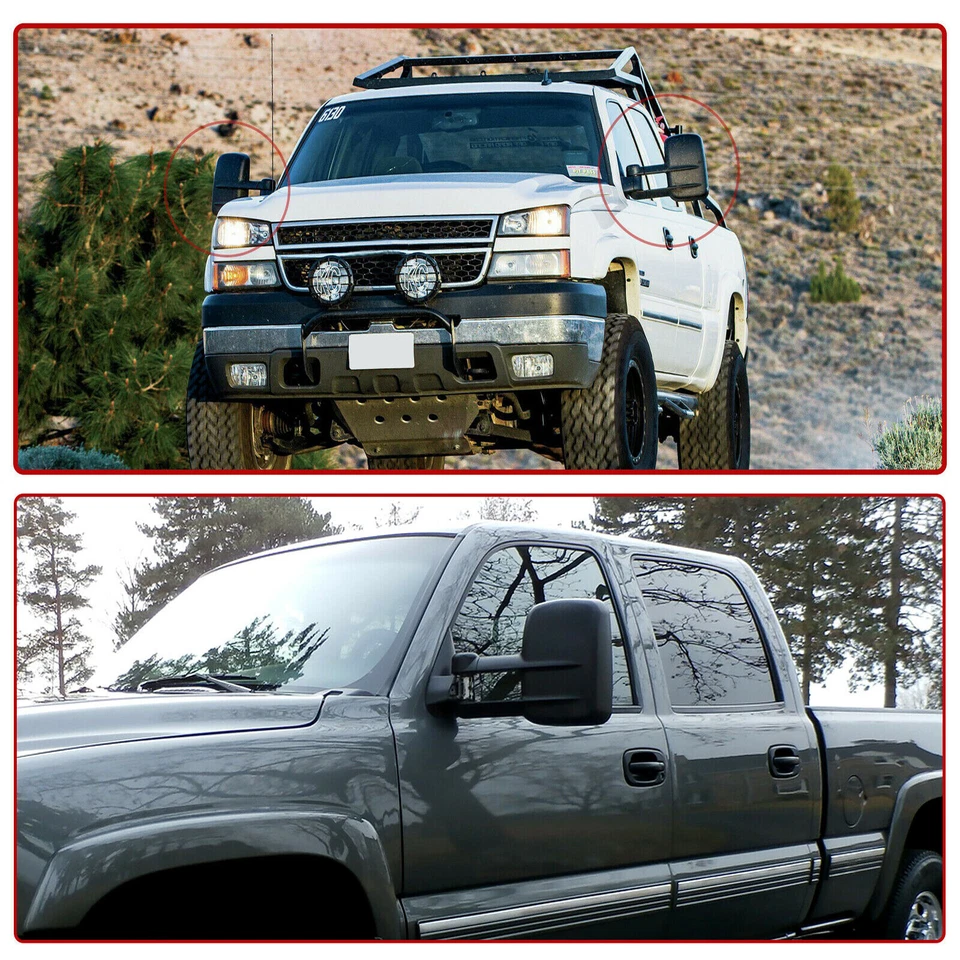 Par de espejos retrovisores de remolque manuales para 99-06 Chevy Silverado GMC Sierra 1500 2500HD 3500HD Foto 2 de 4