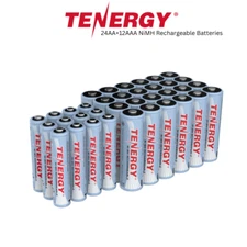 Tenergy 36PCS 2500mAh 1000mAh 1.2V NiMH Rechargeable Batteries Cells(24AA+12AAA)