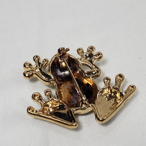 Tree Frog Pin Enameled Green Rhinestones Goldtone Brooch Vintage Claiborne Toad - Picture 10 of 12