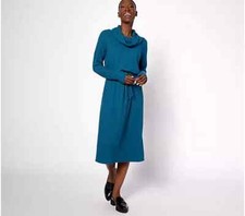 AnyBody Regular Rib Knit Cowl-Neck Dress Deep Teal Medium A623540