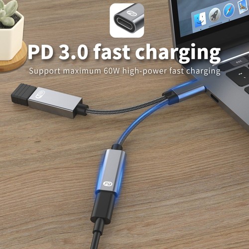 2 in 1 USB Type C Cable Converter OTG Adapter 60W PD Fast Charging Data Sync - Picture 11 of 13
