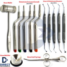 Dental Implant Sinus Lift Kit Osteotomes Bone Mallet Well Mushroom Elevators New