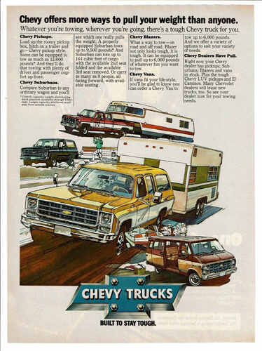Anuncio impreso vintage 1979 Chevy Trucks ofrece más formas camionetas Suburbans Blazers - Imagen 2 de 2