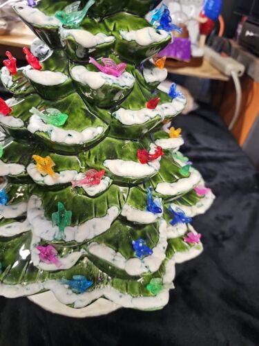 Vintage 70s Ceramic Christmas Tree Light Up 14” W/ Stand (2 Piece) Tested/Works - Picture 8 of 24