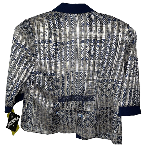 R&M Richards Jacket Womens 14P Open Front Blue Beige Abstract Vintage New USA - Picture 5 of 9