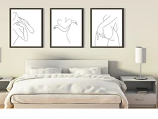 Set of 3 Line Drawing Modern Wall Prints Bedroom Room Home Wall Art A3 A4 A5