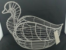 Large Next Egg/ Fruit Storage White Metal Wire Basket Duck Shape Holder Storage