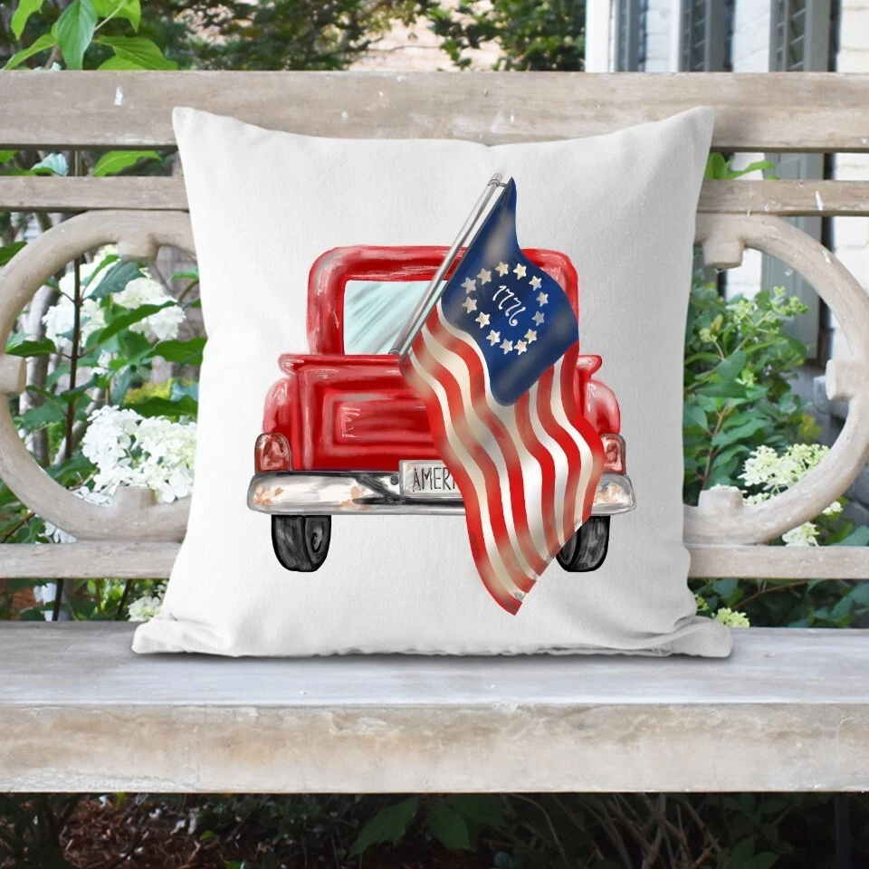 Throw Pillow Cover Patriotic Truck 4th of July Americana