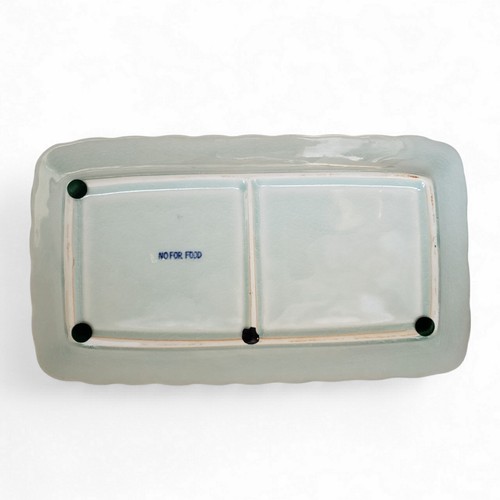 Antique Longquan Celadon Crackle Glaze Green Low Relief Maple Leaves Tray 15⅜x8⅞ - Picture 5 of 6