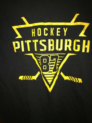 Ice Hockey Black T-Shirt Pittsburgh Penguins Sidney Crosby 87 Mens Size M Cotton - Picture 3 of 8