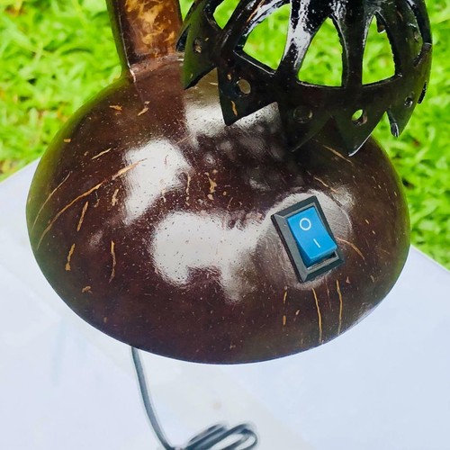 Lámpara de mesa con cáscara de coco sombra nocturna Eco Friend linterna colorida natural hecha a mano - Imagen 8 de 12