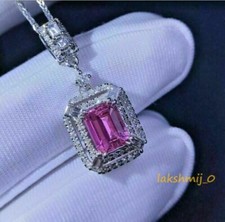 1.54CT Emerald Cut Pink Sapphire Jewelry Pendant 14K White Gold Finish