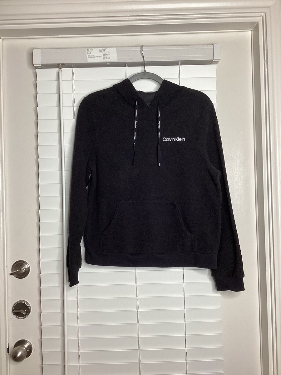 Womens Calvin Klein Sleepwear Sherpa Fleece Pullover Hoodie Sweatshirt  Black M