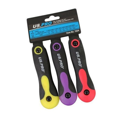 US PRO Tools 3pc Folding Key Set Star/Torx, Metric & Imperial Hex / Allen 1624 - Picture 3 of 3